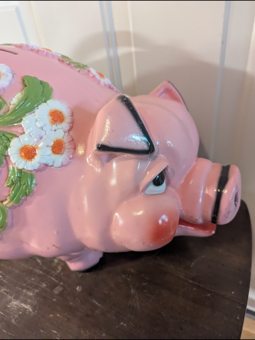 Vintage 1976 Pink Floral Ceramic Pig Piggy Bank - Picture 13 of 16